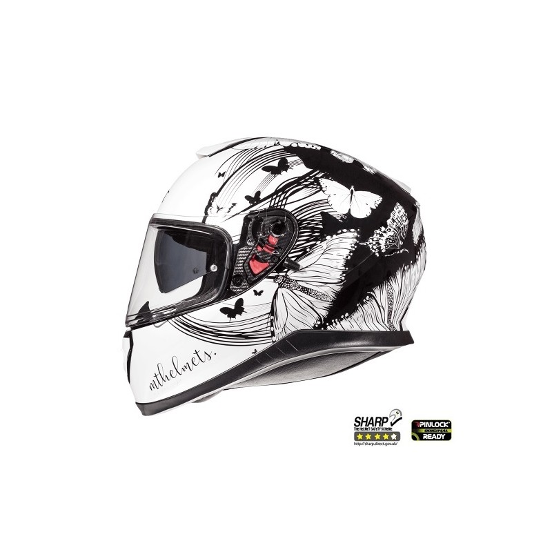 Casca integrala motociclete MT Thunder III SV Vlinder A1 negru/alb perlat lucios (ochelari soare integrati) - MT HELMETS - MLM Motors