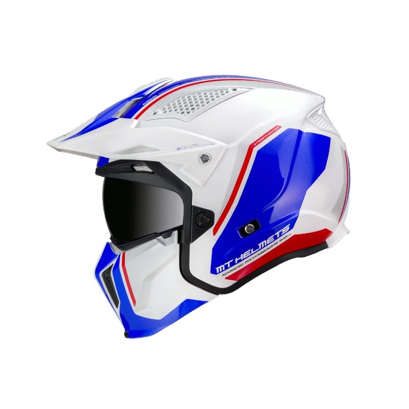 Casca MT Streetfighter SV Twin B7 alb/albastru lucios (ochelari soare integrati) - MT HELMETS - MLM Motors