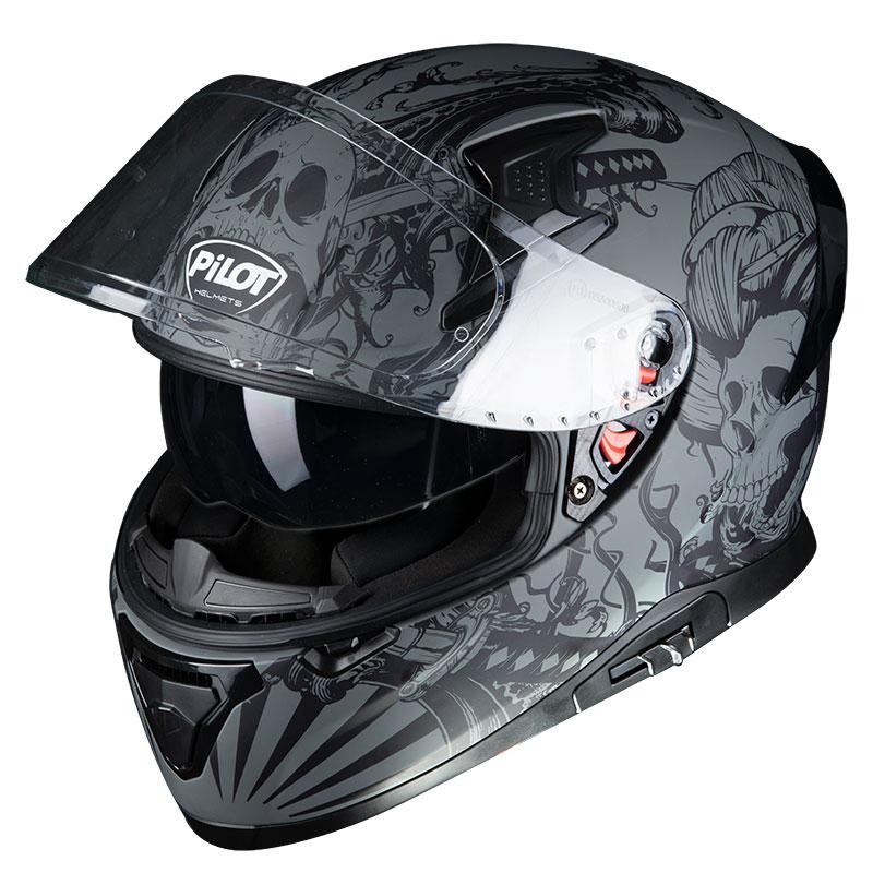 PILOT - Casca Full-face SNAKE SKULL negru mat - PILOT - MLM Motors